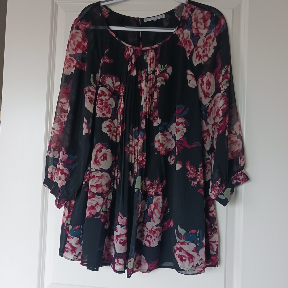 Daniel Rainn Black and Pink Floral Blouse